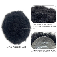 Vente en gros 100% cheveux humains Topper Afro bouclés/droits peau mince Pu Buzz Cut hommes perruque toupet système de remplacement de cheveux pour hommes noirs