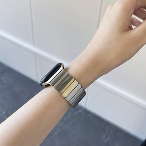 Correa para <span class=keywords><strong>iWatch</strong></span> con Hebilla de Mariposa, Banda de Acero Inoxidable para Apple Watch, Metal Color Titanio, Diseño de Bambú Sólido para <span class=keywords><strong>iWatch</strong></span> - Product Image 4