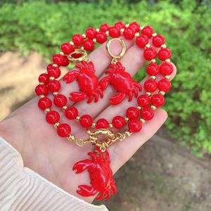 TK-B131 Lucky <strong>Crab</strong> Pendant Necklace Set Red Beaded Necklace Ins Hot Fashion Necklace Set <strong>Jewelry</strong> As New Year Gifts - Product Image 2