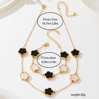 Élégant Simple Polyvalent Femmes Mode Ensemble de Bijoux 2 Pièces Métal Noir Blanc Épissage Chaîne Trèfle Bracelet Collier Alliage