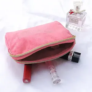 Fat Fabric Pouches With Zipper Fabric Cotton Plain Canvas Terry Cloth Zipper Pouch Cosmetic Bag Portable Travel Makeup Pouch