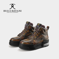 BUCCI BATANI Chaussures décontractées pour hommes en tissu jaune-vert, tige en tissu Scabal, semelle extérieure en caoutchouc XL SC100-E007