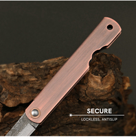 Couteau pliant damas poignée en cuivre poche tactique couteau de chasse en plein air survie Camping Cuchillo