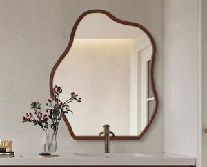Miroir mural ondulé à cadre en bois foncé, miroir de salle de bain irrégulier pour la décoration intérieure et les projets hôteliers, vente en gros directe usine - Product Image 3