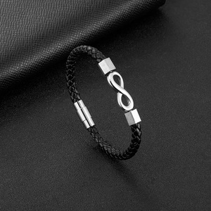 กำไลข้อมือหนัง Infinity สีดำแบบปืนชุบแบบคลาสสิก unisex CHAIN Link กำไลของขวัญ - Product Image 5