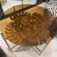 Table basse de luxe italienne en cuivre pur pour salon de villa - Feuilles en verre laiton - Table basse ronde luxueuse