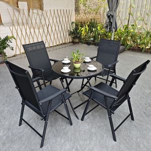 Meubles de jardin, chaise pliante portable, table en verre trempé, mobilier d'extérieur pour balcon, salon de thé, cour - Product Image 3