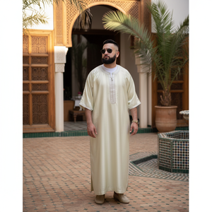 <b>Men's</b> Lightweight Breathable Moroccan <b>Thobe</b> Heritage Style Embroidered Traditional Muslim Clothing Floor Length Everyday Comfort - Product Image 3