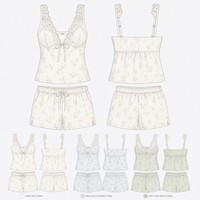 Ensemble deux pièces OEM pour femme, vêtements de détente de haute qualité, caraco en dentelle florale, short à volants superposés avec empiècements transparents, logo personnalisé