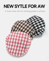 Béret en Tissu de Laine à Carreaux Style Japonais et Coréen, Chapeau Plat Rétro Chaud d'Hiver pour Femme, Mode Vintage, Sport, Fête, Ski, OEM