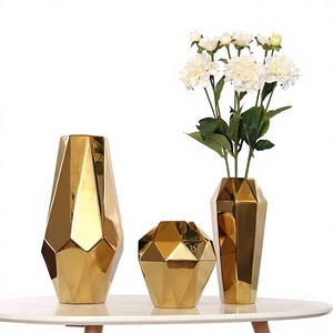 Modern Gold Aluminum Customizable High Quality Tabletop Vases <b>Set</b> Geometric Design Wedding Centerpiece Decor Handmade Creative - Product Image 1
