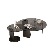 Ensemble de table basse ronde en verre moderne, adapté au salon et à la chambre à coucher, verre trempé avec base en bois