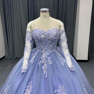Robe de Quinceañera élégante bleu pétrole Lsany275, col cœur, avec appliques florales scintillantes, robe de bal avec traîne Jancember - Product Image 4