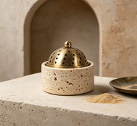 Brûleur d'oud arabe de luxe en marbre naturel sculpté à la main avec motif islamique, élégant accessoire de décoration pour la maison, porte-bakhoor haut de gamme