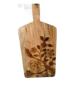Natural Wooden Cutting Board Rectangle Design with Convenient Handle and Elegant Floral Pattern for <b>Kitchen</b> Use Food Chopping - Product Image 2