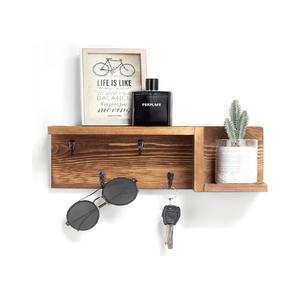 Porte-clés en <span class=keywords><strong>bois</strong></span> pour mur, organisateur décoratif pour courrier <span class=keywords><strong>et</strong></span> clés avec 4 crochets pour clés, étagère flottante murale - Product Image 1