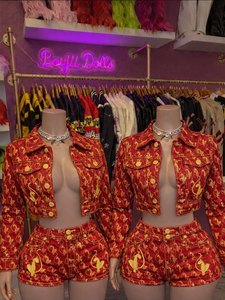 Set Due <span class=keywords><strong>Pezzi</strong></span> Casual da Donna con Giacca Corta Ricamata e Pantaloncini in <span class=keywords><strong>Jeans</strong></span>, Stile Y2k, Vestibilità Slim - Product Image 3