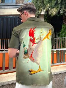 Lässige Sommer Popel ine Hawaii hemd für Herren Lustige bedruckte Button Down für Beach Party BBQ Anti-Pilling Cartoon-Muster - Product Image 6