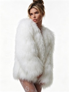 <span class=keywords><strong>Manteau</strong></span> d'hiver en fausse fourrure bouclée shaggy <span class=keywords><strong>blanc</strong></span> mi-long surdimensionné pour <span class=keywords><strong>femme</strong></span> Zeyu, col en V, ouverture sur le devant, épais et moelleux - Product Image 2