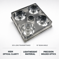 Lentille LED 4-en-1 50x50mm, Faisceau de Précision 10 Degrés, PMMA Optique, Transmittance 93%, OEM ODM pour Projecteur et Rail Lumineux