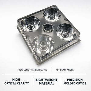 Lentille LED 4-en-1 50x50mm, Faisceau de Précision 10 Degrés, PMMA Optique, Transmittance 93%, OEM ODM pour Projecteur et Rail Lumineux - Product Image 2