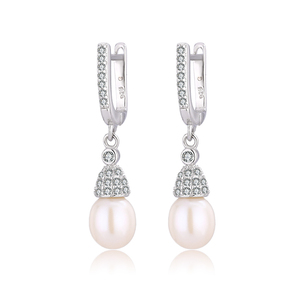 Boucles d'oreilles créoles en perles d'eau douce KAMMY 13,6 mm, plaquées rhodium/platine, argent sterling 925, bijoux élégants pour femme, pour les fêtes - Product Image 2