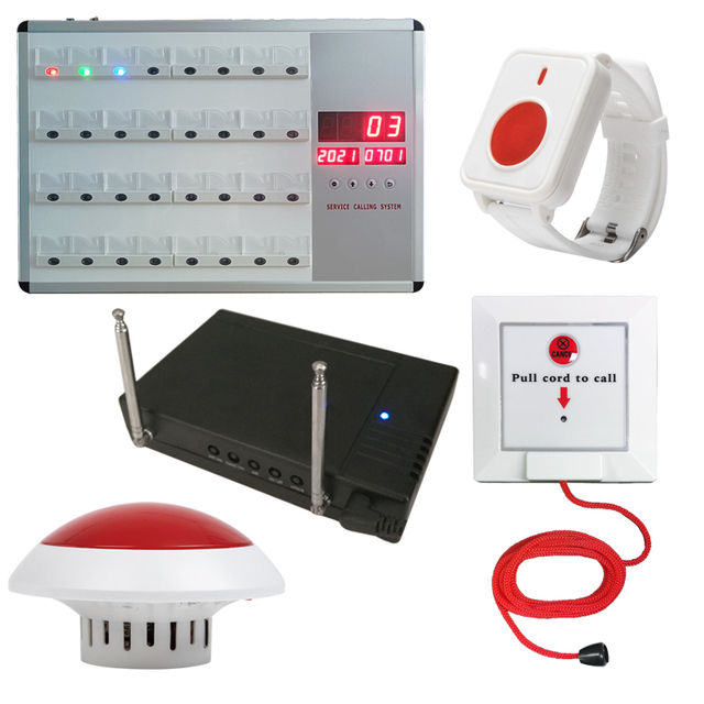 Electronic Wireless Hospital Home Alarm System Nurse Call Button Pull Cord Host Receiver Corridor Lamp Emergency Washroom Bell