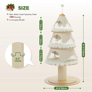 Moderna torre dell'albero del gatto di natale con graffio spesso in legno torre del gatto 3 accoglienti condomini robusta struttura in metallo e sostituibile tappetino morbido - Product Image 5