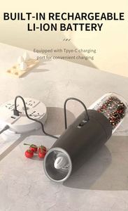 Gravity Electric Pepper and Salt <b>Grinder</b> Set of 2 ,Rechargeable, Refillable, Adjustable Coarseness, With LED Light, One Hand - Product Image 3