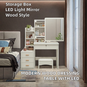 Table de toilette moderne de luxe en panneaux de bois avec miroir LED et tiroir lumineux - pour hôtel et salle de bain - Product Image 2