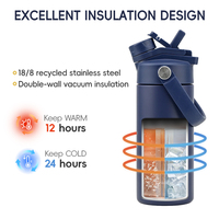 Bouteille d'eau isotherme en acier inoxydable de 400 ml pour enfants avec couvercle à paille, idéale pour la rentrée scolaire, personnalisable avec logo