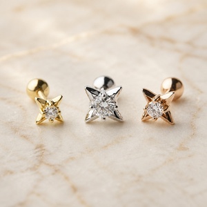 Pendientes de Oro Sólido de 18K Xinfly con Diamante Natural de Corte Brillante, Diseño de Cuatro Puntas, Cierre de Rosca, Certificados como Joyería Fina - Product Image 1