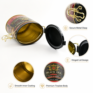 กระป๋องชาแบบไล่เฉดสี ผลิตตามสั่ง ฝาปิดแบบ Crown Cap ปั๊มร้อน พิมพ์ OEM บรรจุภัณฑ์แบบเฟล็กโซกราฟฟิก สำหรับบรรจุชาซีลอนเปโก้แบล็ค - Product Image 3