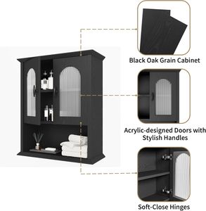 <span class=keywords><strong>Armoire</strong></span> murale <span class=keywords><strong>noire</strong></span> pour salle de bain avec porte cannelée, <span class=keywords><strong>armoire</strong></span> à <span class=keywords><strong>pharmacie</strong></span>, organisateur de rangement au-dessus des toilettes pour les espaces de salle de bain modernes - Product Image 5