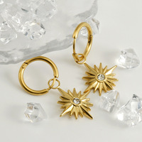 Boucles d'oreilles octogonales incrustées de diamants en acier inoxydable, pendentif en acier titane, or 18K, boucles d'oreilles pour femmes