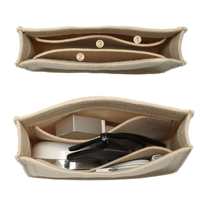 Bolsa de Maquillaje de Fieltro Premium Beige, Ecológica, de Gran Capacidad, con Asa Suave para Bolso, Organizador Duradero para Insertar en el Bolso - Product Image 6