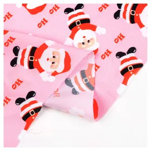 Kain Tenun Kecil Santa Claus Pink 100 Poliester Sifon Dicetak Kain untuk Gaun Kain