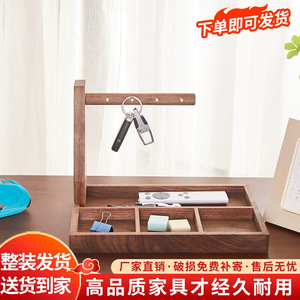 Multifunctional <b>Key</b> Rack Walnut Wood Standing Type Entryway Storage <b>Organizer</b> Rectangle Shape Neatening Solution - Product Image 5