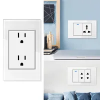 Prise murale américaine avec interrupteur, 3 prises 15A, indicateur LED IP21, universelle, en verre trempé blanc, prise thaïlandaise USB Type-C