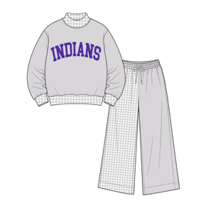 XY0717 Set 2 Pezzi Personalizzato <span class=keywords><strong>per</strong></span> Bambine: Felpa con Inserti a Quadretti e <span class=keywords><strong>Pantaloni</strong></span> <span class=keywords><strong>Larghi</strong></span> con Coulisse - Product Image 3