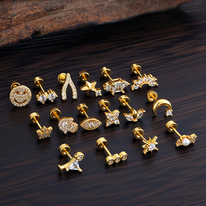 20G CZ 10Pcs Acier Inoxydable <span class=keywords><strong>Piercing</strong></span> d'<span class=keywords><strong>Oreille</strong></span> pour <span class=keywords><strong>Femme</strong></span> Couronne Coeur Or Cartilage Helix Rook Conch Tragus <span class=keywords><strong>Piercing</strong></span> Titane Pierre - Product Image 2