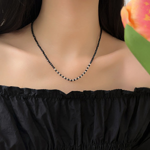 S925 Sterling <b>Silver</b> Black Agate Necklace 41cm-50cm Cross Chain Women's <b>Choker</b> Fashion Jewelry - Product Image 4