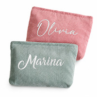 Sac de toilette personnalisé pour elle, pochette cosmétique en velours côtelé brodée avec monogramme, cadeau d'anniversaire pour une amie ou une femme