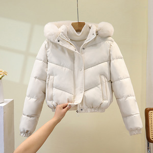 Parka <span class=keywords><strong>invernali</strong></span> corti <span class=keywords><strong>vestiti</strong></span> da <span class=keywords><strong>donna</strong></span> aggiungono velluto addensato copricapo in pelliccia rimovibile con cappuccio giacche calde 2025 - Product Image 3
