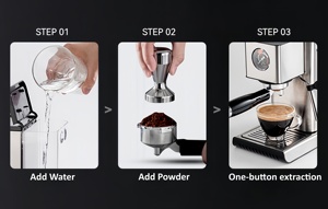 Máy pha cà phê <span class=keywords><strong>Espresso</strong></span> điện thép không gỉ sử dụng nhà Cappuccino Latte Maker hiển thị áp suất 15bar bán tự động EU - Product Image 6