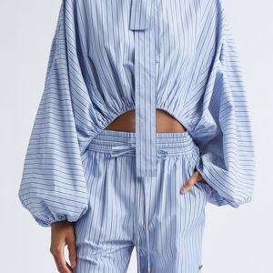 Nouveautés Vente en Gros Ensemble Deux Pièces Printemps Chemise Rayée et Pantalon Taille Haute pour Femme en Coton et Lin OOTD - Product Image 2