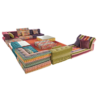Canapé d'Angle Modulable Roche Bobois Designer de France, Tissu Coloré Composé Pièces par Pièces, Ensemble de Mobilier au Sol pour Villas
