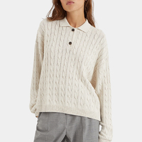 Pull en tricot épais à col boutonné en viscose et acrylique, style français, pour femme, style coréen, OEM, pour l'automne