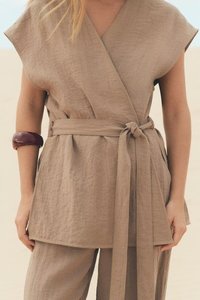 MYST & ZA femmes 2025 été nouveau Style nœud décoré Simple <span class=keywords><strong>Kimono</strong></span> Style col en v sans manches <span class=keywords><strong>gilet</strong></span> 5427762 5427413 - Product Image 2