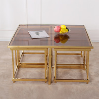 Table basse de style moderne au Design moderne pour hôtel, ensemble d'intérieur avec haut en verre ou en marbre blanc, en acier inoxydable
